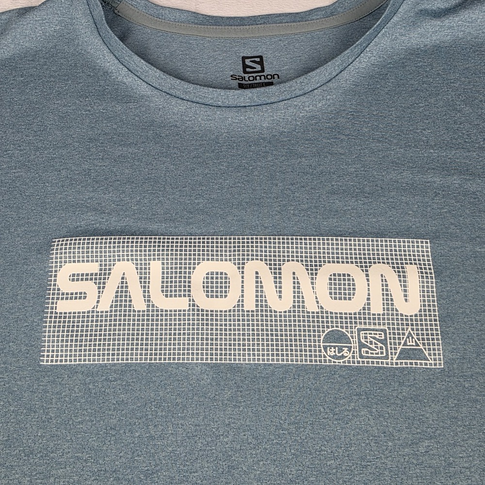 Salomon Shirt Mens Large Heather Gray Long Sleeve Stretch Wicking Active - Picture 3 of 8